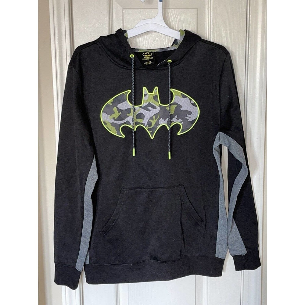 Men’s Batman Hoodie With Camouflage Logo And Inside Hood Black Size Medium